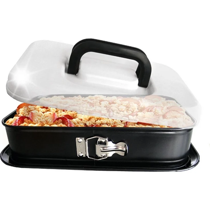 Kaiser Inspiration Springform eckig 36 x 24 cm, Flachboden, Tiramisu Form, Transporthaube, antihaftbeschichtet, auslaufsicher, klappbarer Griff – Bild 2