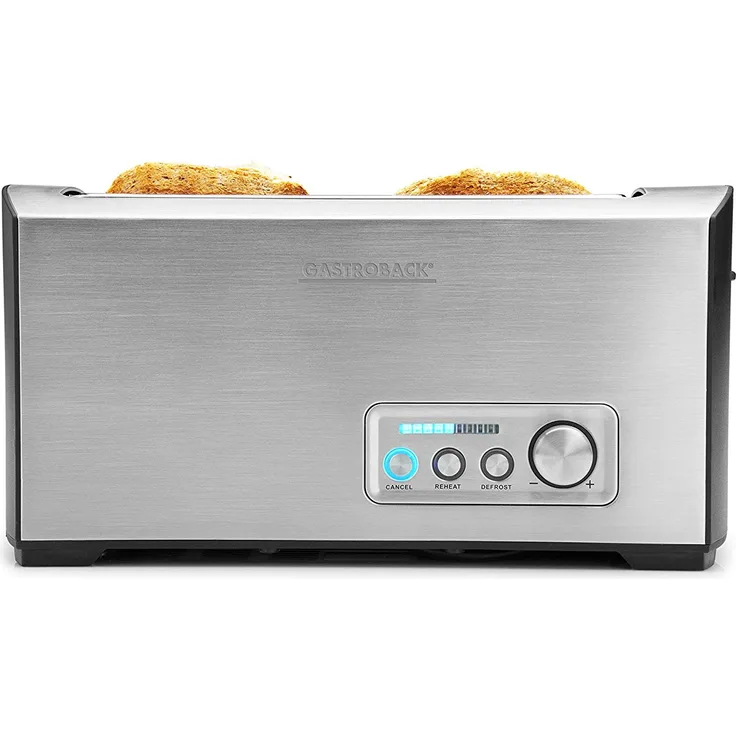 Gastroback 42398 Design Toaster Pro 4S, 4-Scheiben, intergrierter Brötchenaufsatz, 9 Bräunungsstufen, LED-Countdown-Anzeige,1.500 Watt, Edelstahl matt gebürstet