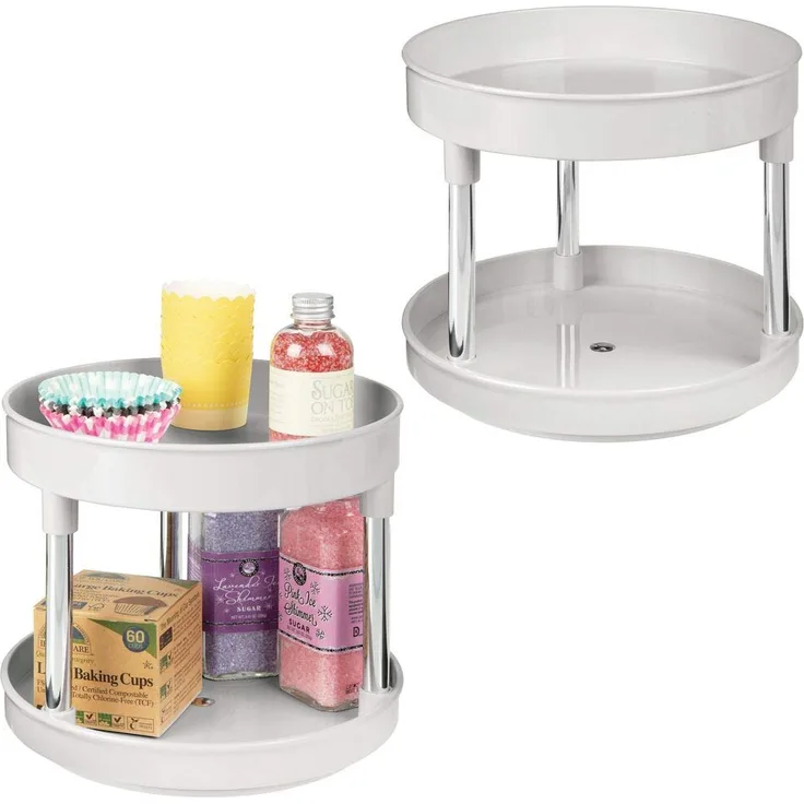 mDesign 2er-Set Lazy Susan Küchenregal zweistöckig ? praktisches Gewürzregal für Küchenschrank oder Arbeitsplatte ? drehbarer Gewürzhalter aus Kunststoff ? hellgrau-silberfarben