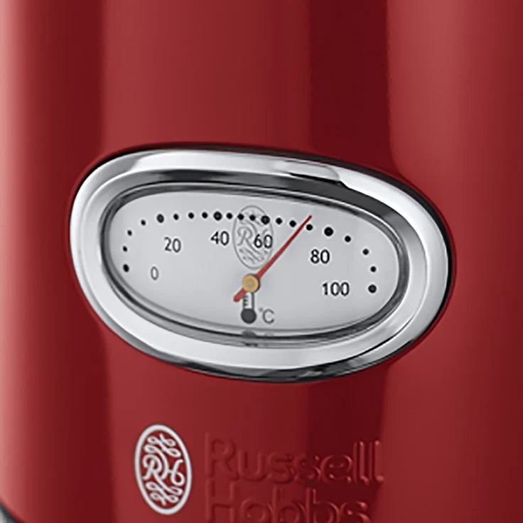Russell Hobbs Wasserkocher, Retro rot, 1,7l, 2400W, Schnellkochfunktion, Wassertemperaturanzeige im Retrodesign, Füllmengenmarkierung, optimierte Ausgusstülle, Vintage Teekocher 21670-70 – Bild 4