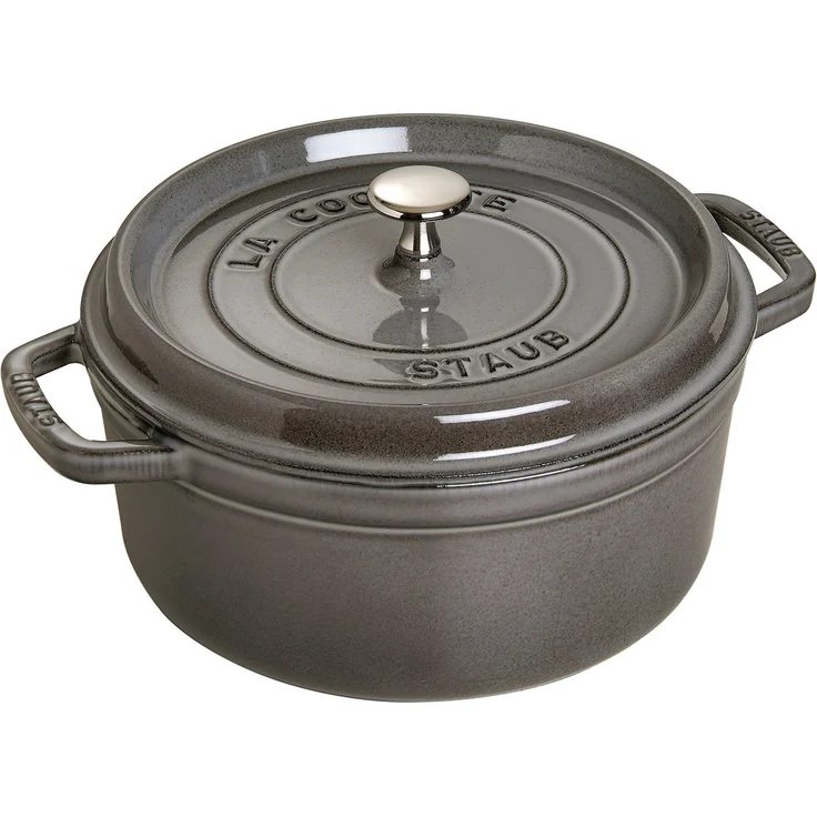Staub 1101218 Mini Cocotte, rund mit Deckel 10 cm, 0,25 L, induktionsgeeignet, mit mattschwarzer lierung im Inneren des Topfes, graphitgrau – Bild 1