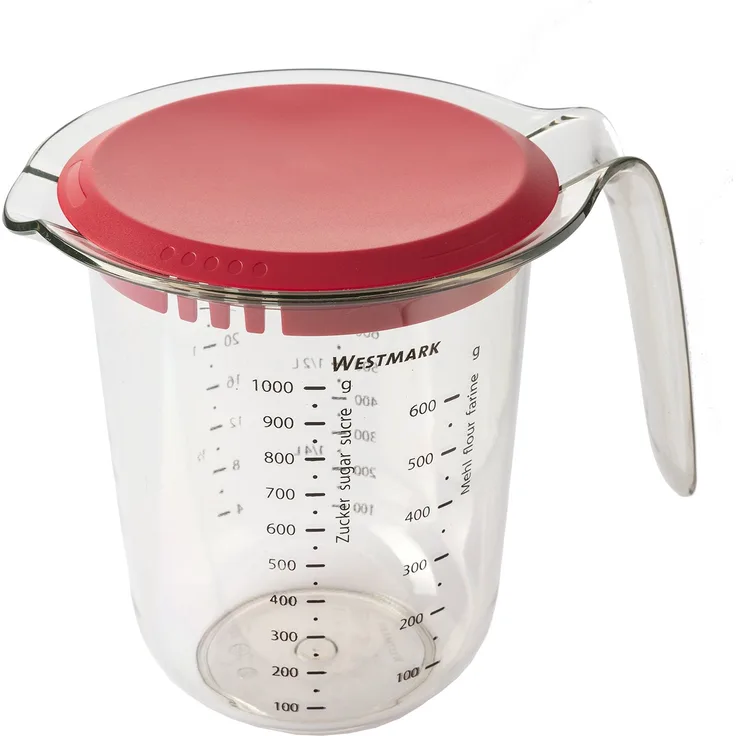 Westmark Messkanne mit Deckel und mehrsprachigen Messskalen, Verschiedenen Maßeinheiten, Füllvolumen: 1 Liter, Kunststoff, Transparent, 30662270