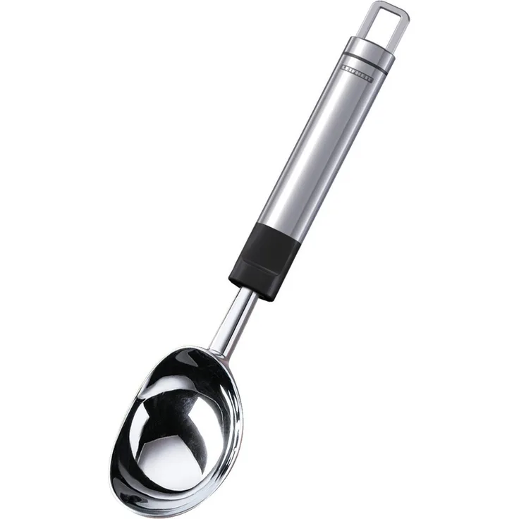 Leifheit Eisportionierer ProLine-Serie, Eislöffel aus Edelstahl, Eiskugelformer auch für hartes Eis, Teigportionierer, mit praktischer Aufhängeöse, silber, schwarz