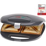 Clatronic ST 3477 Sandwichtoaster, 3-eckige Sandwichplatten, automatischer Temperaturregler, mit 2 Kontrollleuchten, Antihaftbeschichtung, Überhitzungsschutz, grau