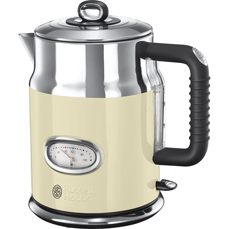 Russell Hobbs Wasserkocher, Retro creme, 1,7l, 2400W, Schnellkochfunktion, Wassertemperaturanzeige im Retrodesign, Füllmengenmarkierung, optimierte Ausgusstülle, Vintage Teekocher 21672-70 – Bild 1