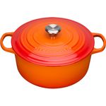 Le Creuset Signature Gusseisen-Bräter mit Deckel, Durchmesser 24 cm, Rund, Für alle Herdarten und Induktion geeignet, Volumen: 4,2 l, Ofenrot