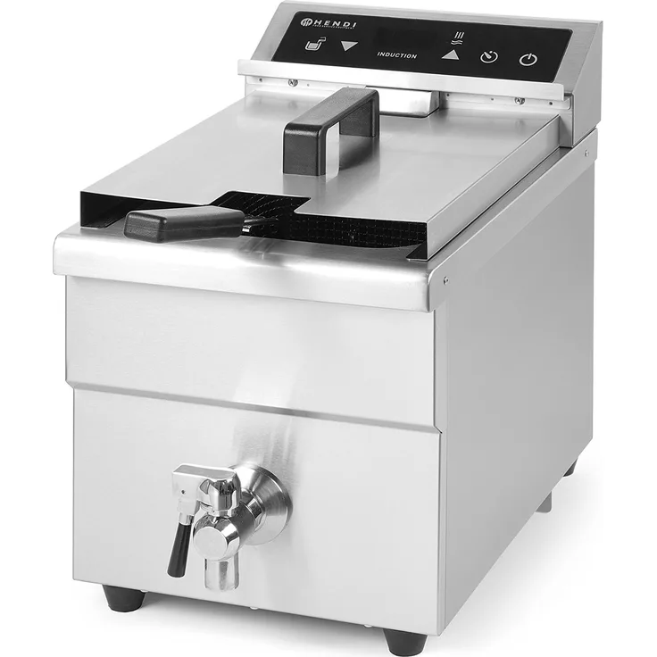 HENDI Induktionsfriteuse, mit Frittierkorb und Deckel, Präzise Temperatur Kontrolle, mit Timer, überhitzungsshutz, 8L, 230V, 3500W, 290x485x(H)406mm, Edelstahl