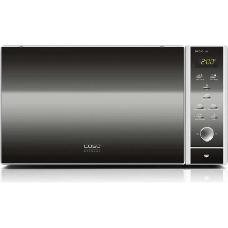 Caso MCG30 chef Design Mikrowelle mit Grill und Heißluft 3in1, Standgerät, 30 Liter Garraum, 900 Watt, silber