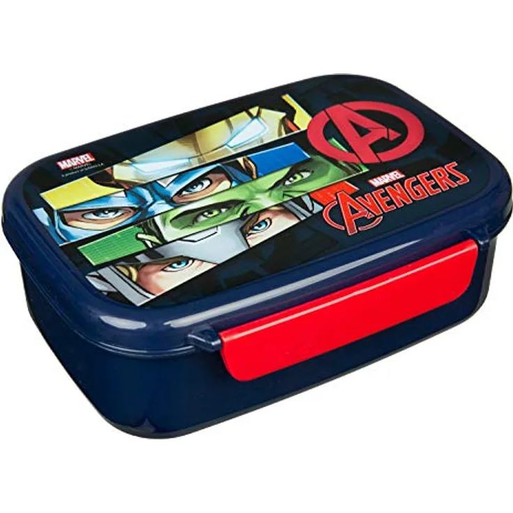 Scooli AVER9903 Brotzeitdose aus Kunststoff mit Zwei Clips, Marvels The Avengers, leicht zu öffnen und zu schließen, BPA und Phthalat frei, ca. 18 x 13,5 x 6 cm