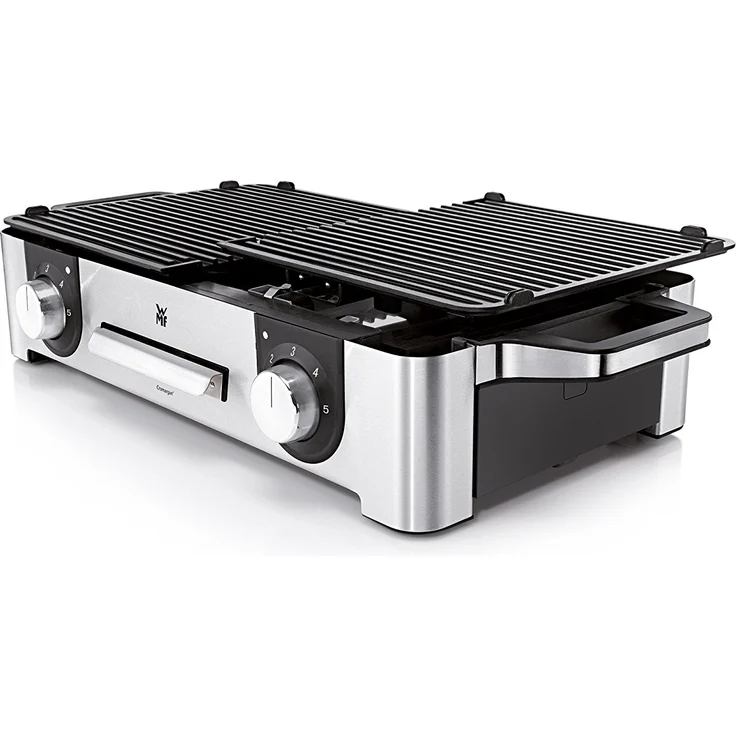 WMF Lono Master-Grill, Elektrogrill, 50 x 28 cm, Tischgrill elektro mit Windschutz und Auffangschale, Outdoorzertifiziert für Barbecue, 2 getrennt regulierbare Grillflächen, 2400 W, edelstahl matt – Bild 3