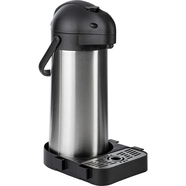 ONVAYA Airpot Pumpkanne 3 Liter + Tropfschale Isolierkanne Thermoskanne Getränkespender Edelstahl mattiert Kaffeekanne Doppelwandig Auffangschale Drip Tray