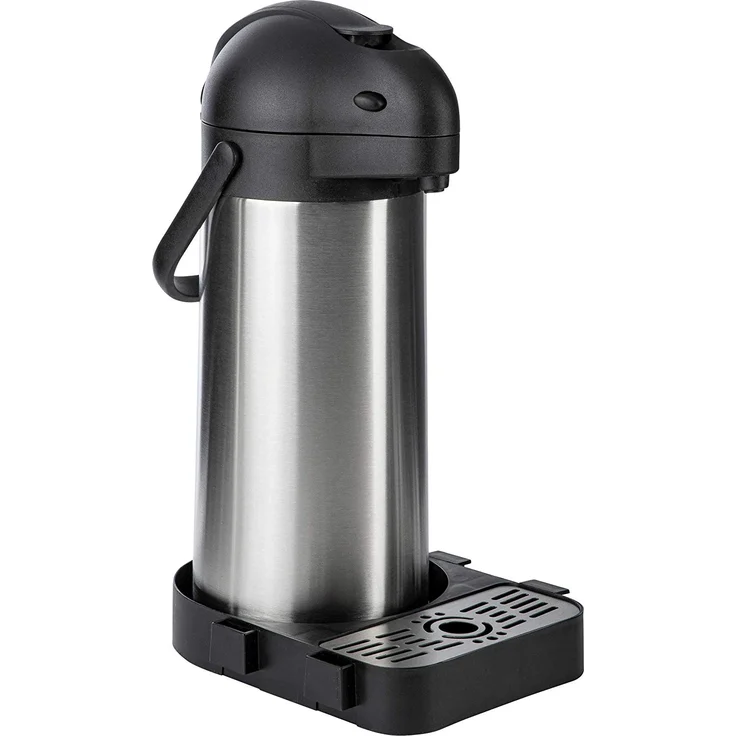 ONVAYA Airpot Pumpkanne 3 Liter + Tropfschale Isolierkanne Thermoskanne Getränkespender Edelstahl mattiert Kaffeekanne Doppelwandig Auffangschale Drip Tray