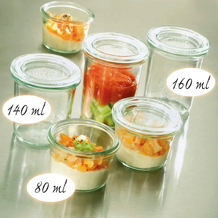 APS 12 Original WECK Gläser mit Deckel, Ø 6 cm, H: 7 cm, Mini-Sturzform mit Glasdeckel, Einmachglas, Dekoglas, Dessertglas,Vorratsglas, spülmaschinengeeignet, Volumen 140ml