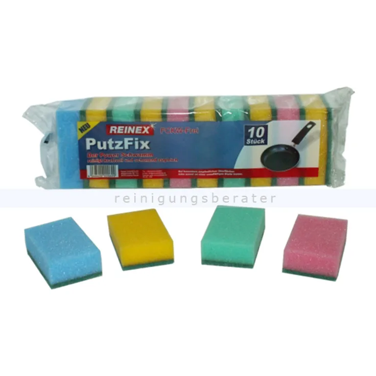 Reinex Topfkratzer PutzFix Schwamm 10er in den Farben blau, gelb, grün und rot, mit Scheuerwirkung