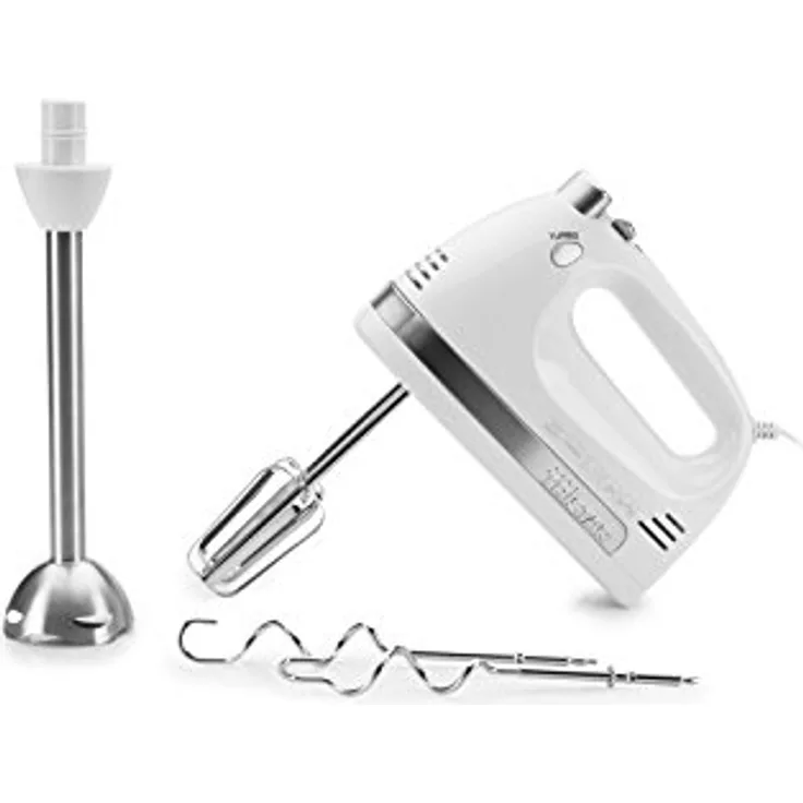 Tristar MX-4191 Handrührer- 2 Knethaken - 2 Quirle-XL Stab, 350 Watt, weiß
