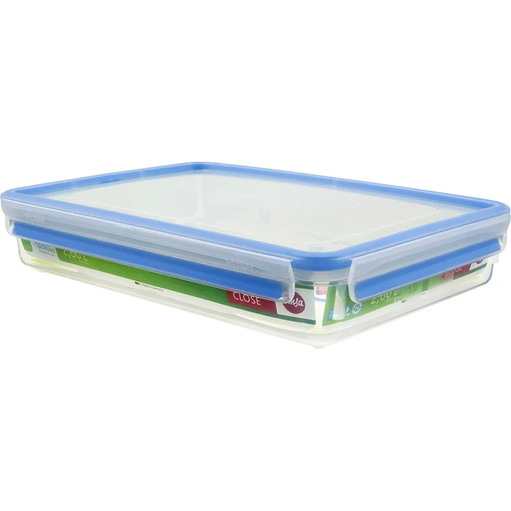 Emsa 508545 Rechteckige Frischhaltedose mit Deckel, 2.6 Liter, Transparent-Blau, Clip & Close – Bild 1