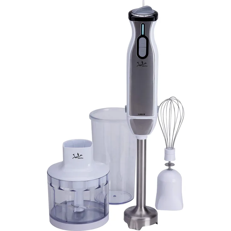 Jata BT199 Stabmixer aus Edelstahl, mit Doppelklinge aus Titan, inkl. elektronischem Geschwindigkeitsregler, abnehmbarer Standfuß aus Edelstahl, 1000 W