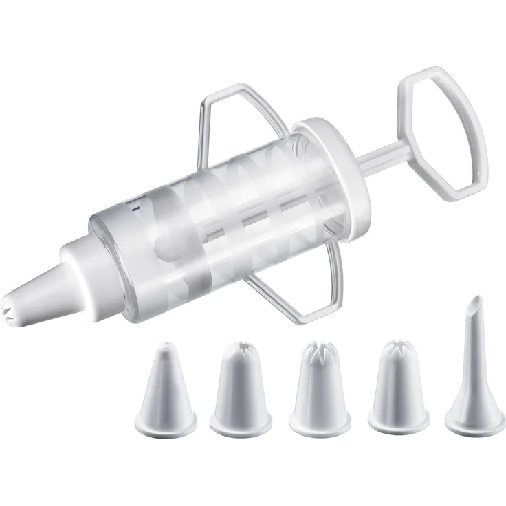 Westmark Garnierspritze mit 5 Verschiedenen Form-Tüllen, Füllvolumen: 100 ml, Kunststoff, Transparent-Weiß, 30772270