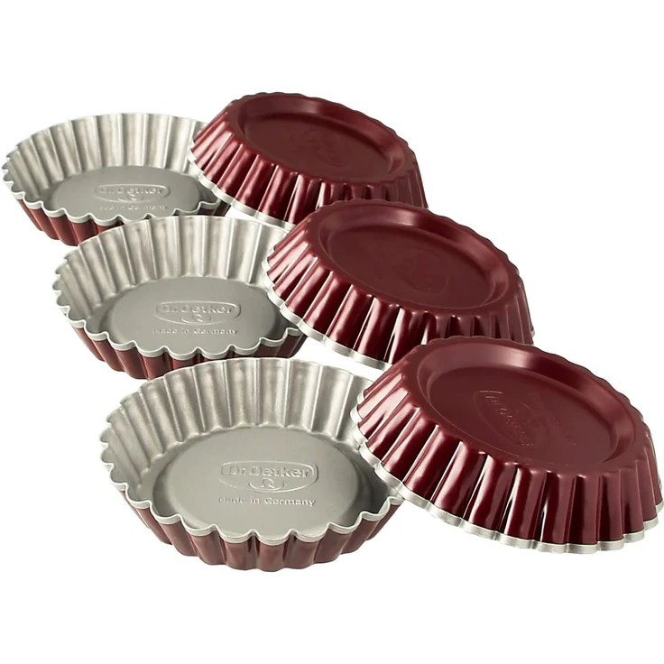 Dr. Oetker Torteletts Ø 10 cm, 6er Set, kleine Backformen für süße Küchlein, ausgezeichnete Wärmeleitung, zweifarbige Optik, (Farbe: grau-rot), Menge: 1 x 6er Set – Bild 2