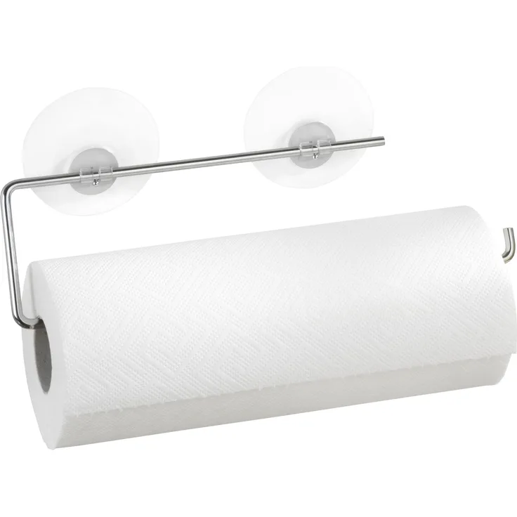 WENKO 53130100 Static-Loc Küchenrollenhalter Chrom, verchromtes Metall, 8.5 x 30 cm, Silber glänzend