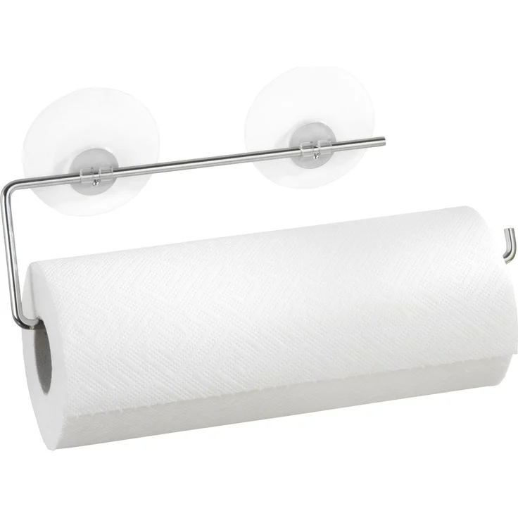 WENKO 53130100 Static-Loc Küchenrollenhalter Chrom, verchromtes Metall, 8.5 x 30 cm, Silber glänzend