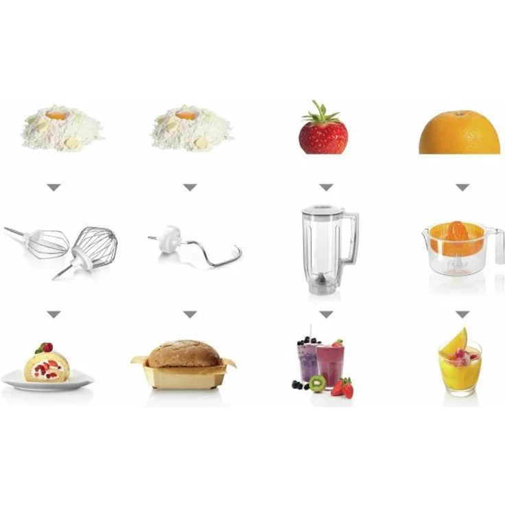 Bosch MUM50123 StartLine Küchenmaschine, 800W, 3,9L Edelstahlschüssel, 4 Geschwindigkeiten, inkl. Patisserie-Set, Standmixeraufsatz, Zitruspressenaufsatz, grau, Serie: MUM5 – Bild 6