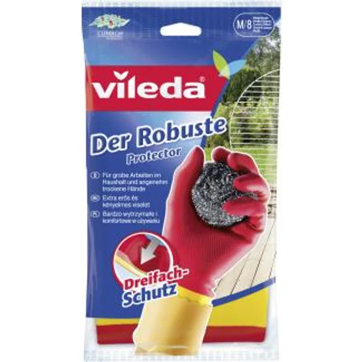 Vileda Robust Gummihandschuhe, Haushaltshandschuhe mit Dreifach-Schutz, Größe M, 1 Paar