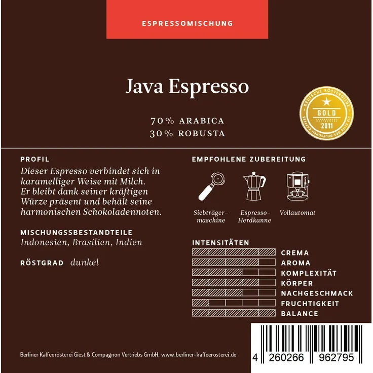 BKR , Espresso , Java Espresso , Mischung 1000g Bohne