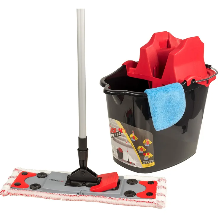 Sprintus Click 'N' Press Bodenwisch Komplett Set - selbststehender Bodenwischer, Magnetstaubtuch und Eimer mit Schmutzwassertrennung