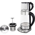 Impolio Glas-Wasserkocher, 2400W, 1,7L, Temperatureinstellung , inkl. Teesieb und Aufsatz Kand,Warmhaltefunktion, edelstahl