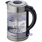 Cloer 4429 Glas Wasserkocher 2200 Watt-LED-Beleuchtung-verriegelter Sicherheitsdeckel-verdecktes Heizelement - 1,7 Liter-Edelstahl, 1.7 liters