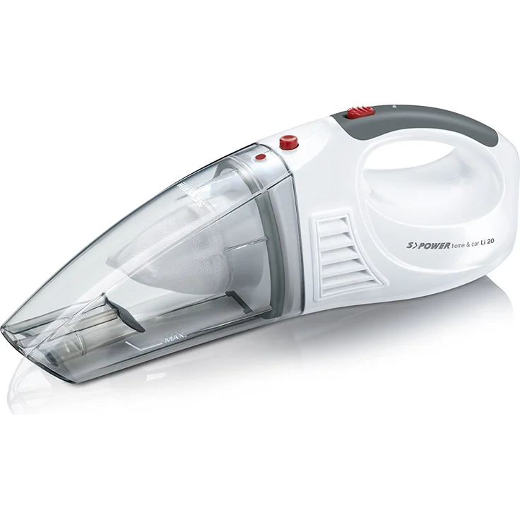 Severin HV 7144 S'Power Home & Car Kleinstaubsauger, 18 min Akkubetrieb, Nass- und Trockensauger, inkl. 12V-Autoladekabel und 3 Aufsätzen, weiß-rot – Bild 1