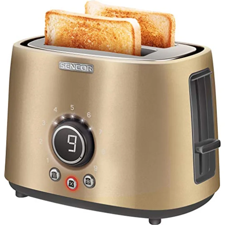 SENCOR STS 6057CH 2-Scheiben-Toaster (1000 Watt, Elektronischer Timer - 9 Stufen der Röstintensitätr) sandfarbe - champagnerfarbe