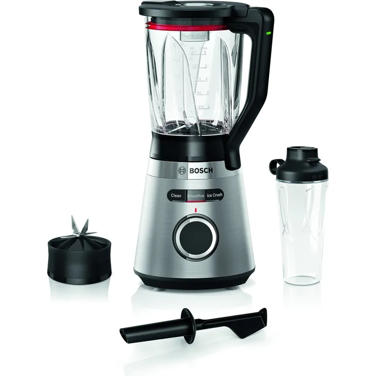 Bosch MMB6384M Serie 4 Standmixer, 1200W, 1,5L Glasbehälter, 3 Programme, Pulse-Funktion, inkl. ToGo-Flasche (0,6L), edelstahl
