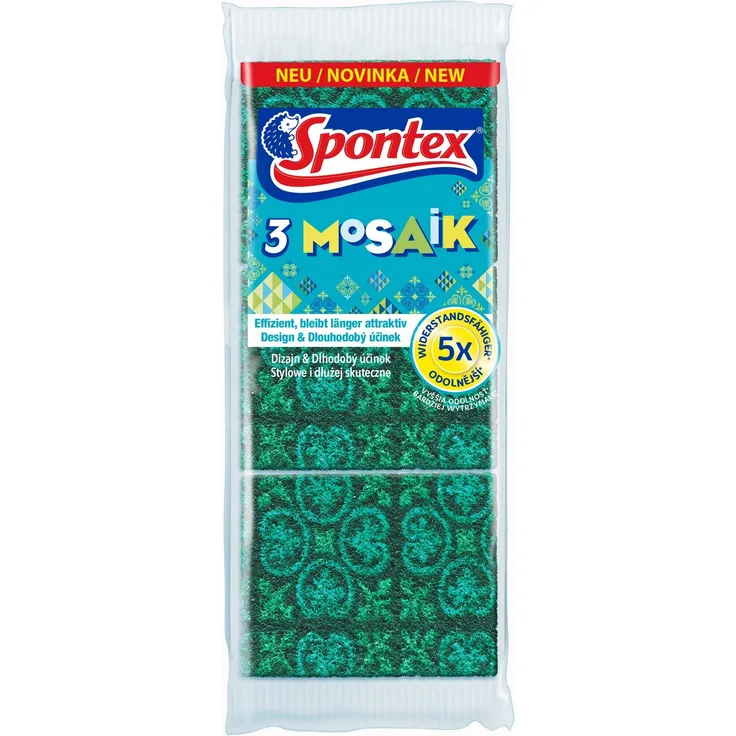 Spontex Reinigungsschwamm Mosaik, Scheuerschwamm mit Anti-Fussel-Technologie und praktischer Griffleiste, 3er Pack