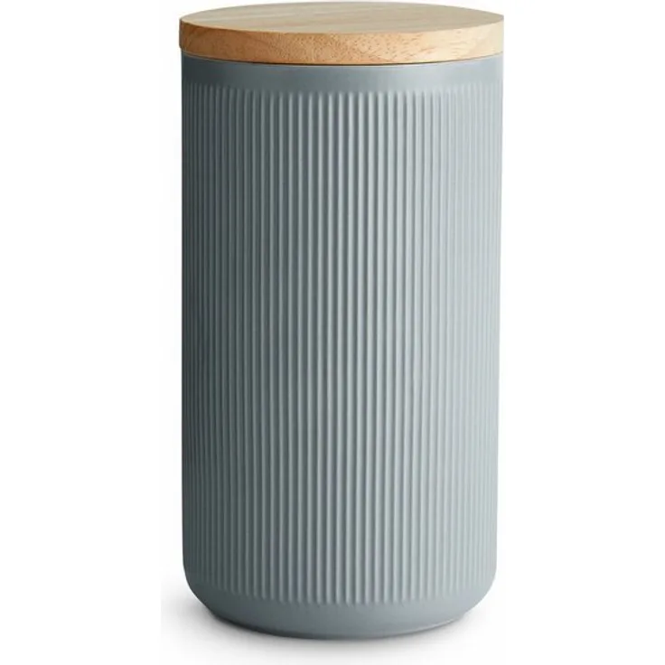 Springlane Aufbewahrungsdose Stripes, Keramik, Kautschukholz, Silikon, 0,9L, 10,1 x 18,3 cm, hellgrau