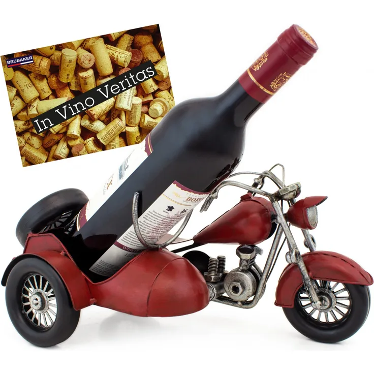 BRUBAKER Flaschenhalter Vintage Motorrad mit Beiwagen aus Metall - mit Gesche