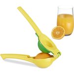 Relaxdays Zitruspresse manuell, stabile Fruchtpresse 2in1 für Zitronen und Limetten, Bar, HxBxT: 5,5 x 7,5 x 22 cm, gelb