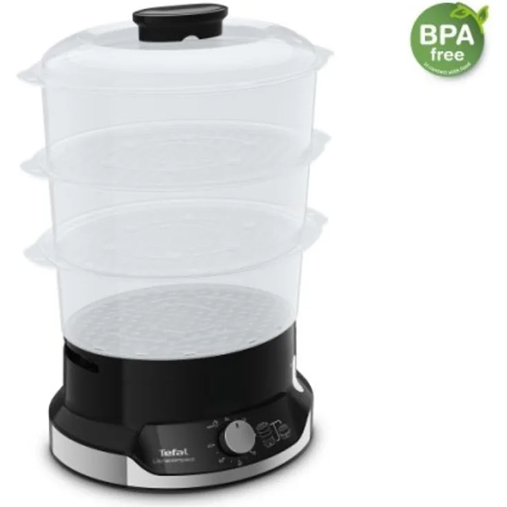 Tefal Ultracompact VC2048 Dampfgarer, 3 Garbehälter, 800 Watt, 9 Liter Fassungsvermögen, Reisbehälter, schwarz