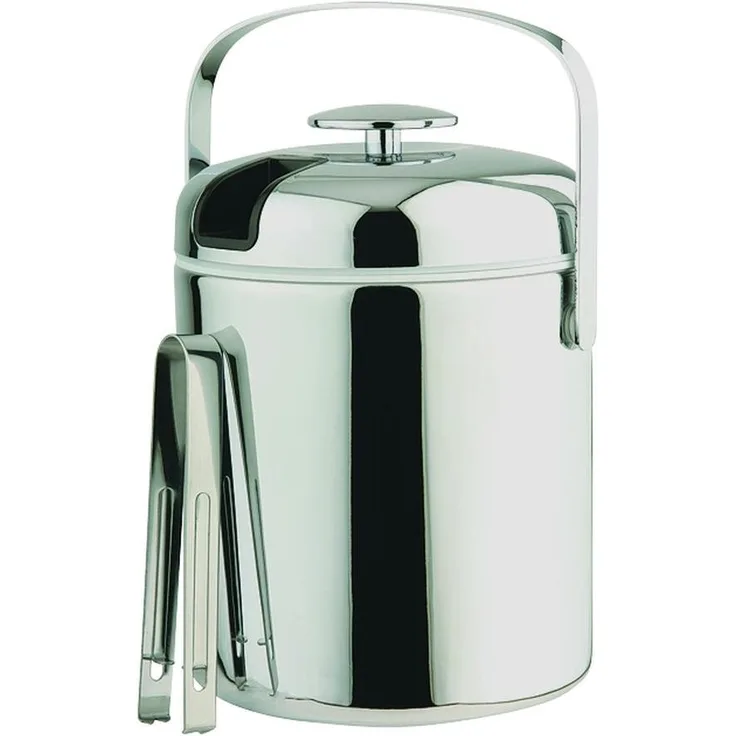 APS 36015 Doppelwandiges Edelstahl Eiskübel Set, Enthält Zange, Abtropffläche, Deckel und isolierten Kunststoffeinsatz, Ø 12 x 14 cm, 1 ltr