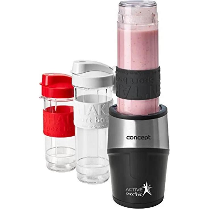 CONPT Hausgeräte sm3385 Smoothie Maker ''Active-Smoothie'' mit 3 Trinkflaschen, 500 W, schwarz