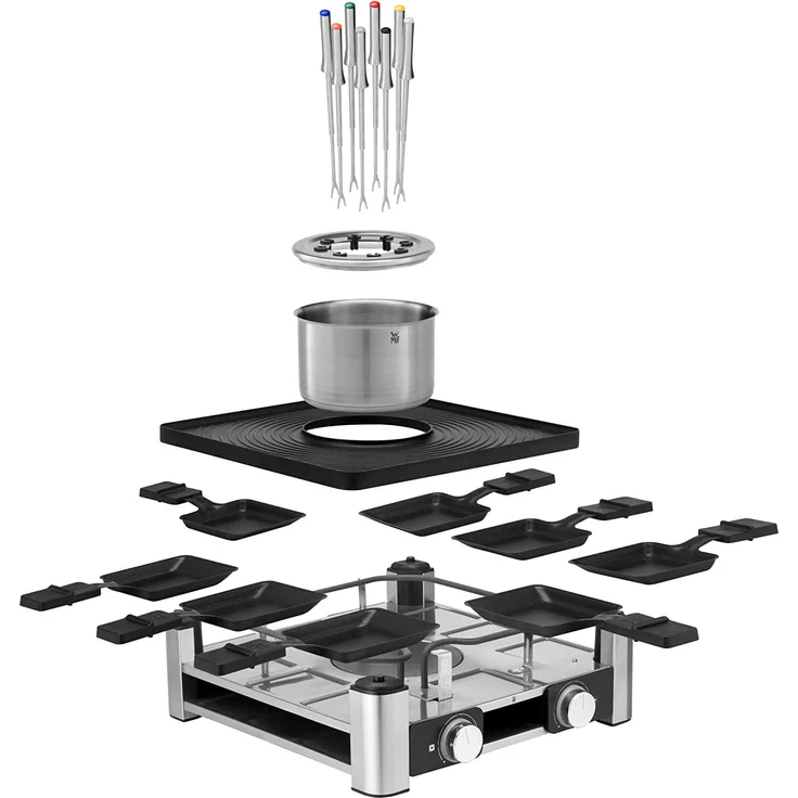 WMF Lumero 3in1 Gourmet Station für 8 Personen, Raclette Grill Fondue, elektrisch, Temperaturregulierung, Beleuchtung, 1800 Watt, platzsparend, edeldtahl matt – Bild 2