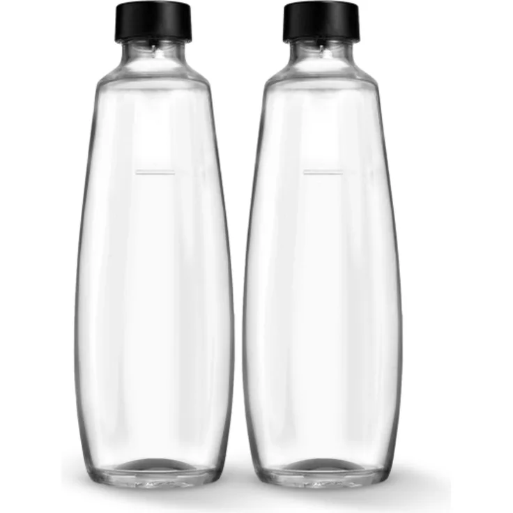 SodaStream Glasflasche Twinpack 2er Set, 1 Liter, schwarz, transparent