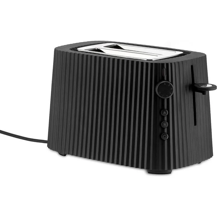 Alessi Plissé 2-Schlitz-Toaster, 6 Bräunungsstufen, Kunststoff, Edelstahl, schwarz – Bild 1