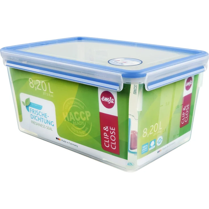 Emsa 508548 Rechteckige Frischhaltedose mit Deckel, 8.2 Liter, Transparent-Blau, Clip & Close – Bild 1