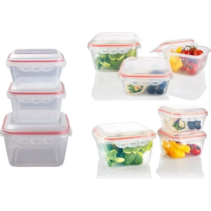 Frischhaltedosen Sets 3-tlg. Tiefkühldosen Vorratsdosen Gefrierdosen mit Deckel Red 2.3L-1.2L-0.9L