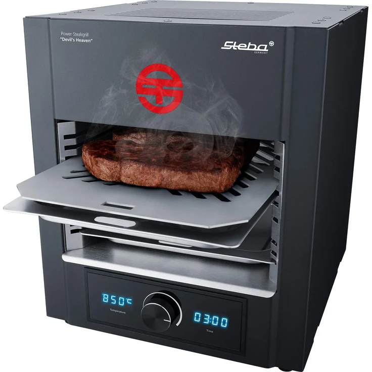 Steba Power ELEKTRO Steakgrill PS M2000 Devil's Heaven | elektronische Temperaturregelung von 400 bis 850°C | Timer bis 99:59 Minuten | Entnehmbarer Edelstahl-Einschubrahmen | 2000 Watt – Bild 1
