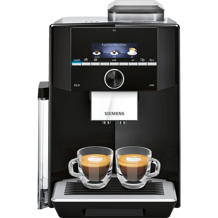 Siemens EQ.9 s300 Kaffeevollautomat TI923509DE mit integriertem Mahlwerk, automatische Reinigung, Personalisierung, extra leise, 1.500 Watt, hochglanz schwarz, edelstahl – Bild 1