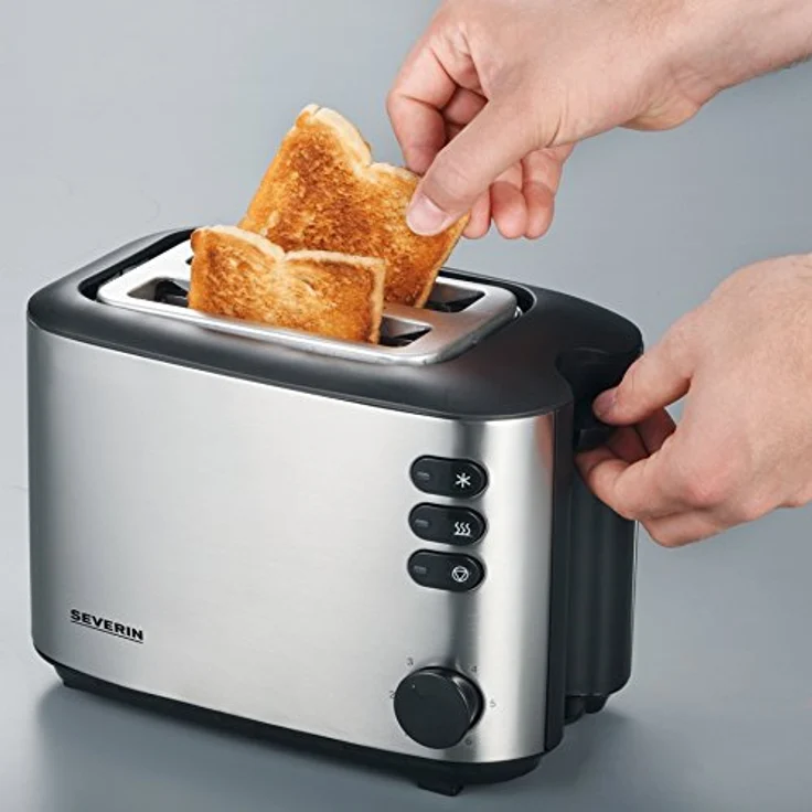 Severin AT 2514 Automatic Doppelschlitztoaster, 850W, 6 Bräunungsstufen, Edelstahl gebürstet schwarz – Bild 2
