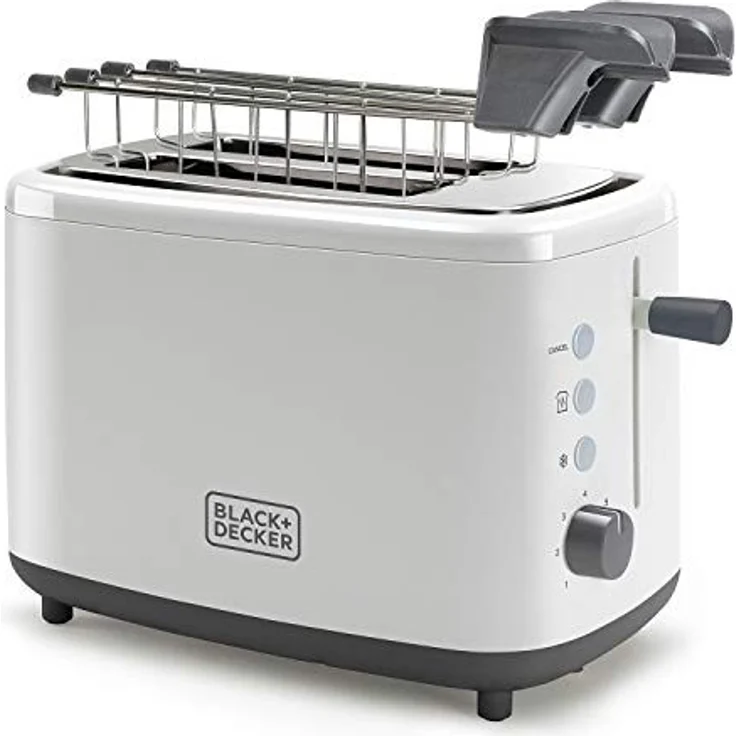 Black + Decker BXTOA820E 2-Schlitz-Toaster, 820W, 7 Bräunungsstufen, Sandwichzange, Kunststoff, weiß